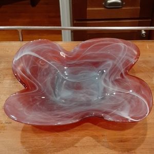 Handblown raspberry pink and white swirled…